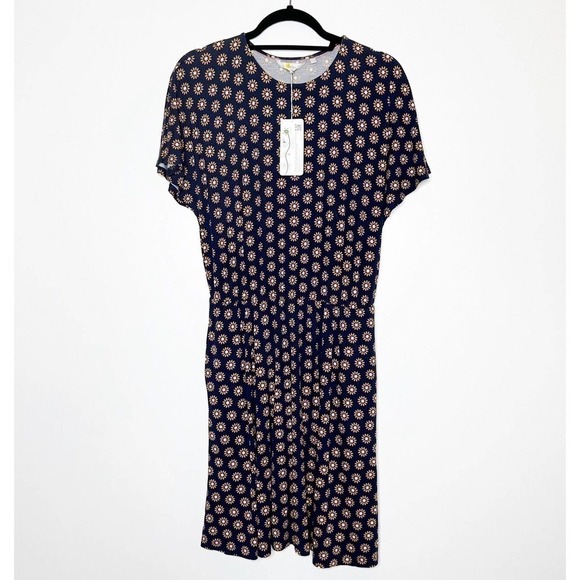 NWT Boden Flutter Sleeve French Navy Daisy Stamp Jersey Dress Womens Size 10 - Picture 2 of 6